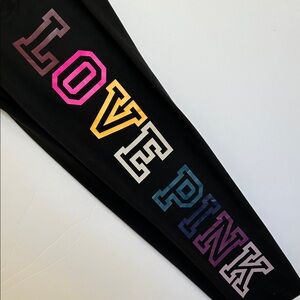 Vs Pink Black campus Leggings with Multicolor 'LOVE PINK' logo